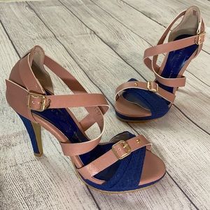 SOVO Blue and Pink Strappy Heels